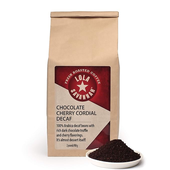 Lola Savannah Chocolate Cherry Cordial Ground Coffee - Enjoy the Delicious Flavors of the Black Forest in Your Coffee | Decaf | 2 Pound