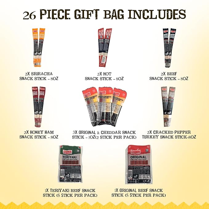 Jerky.com 26pc Meat Sticks Variety Pack | Beef Jerky Gifts for Men | Low Sugar &amp High Protein | Gluten Free &amp Keto Meat Sticks | Pork Turkey Ham Beef Jerky Sticks &amp Cheese Sticks | Birth