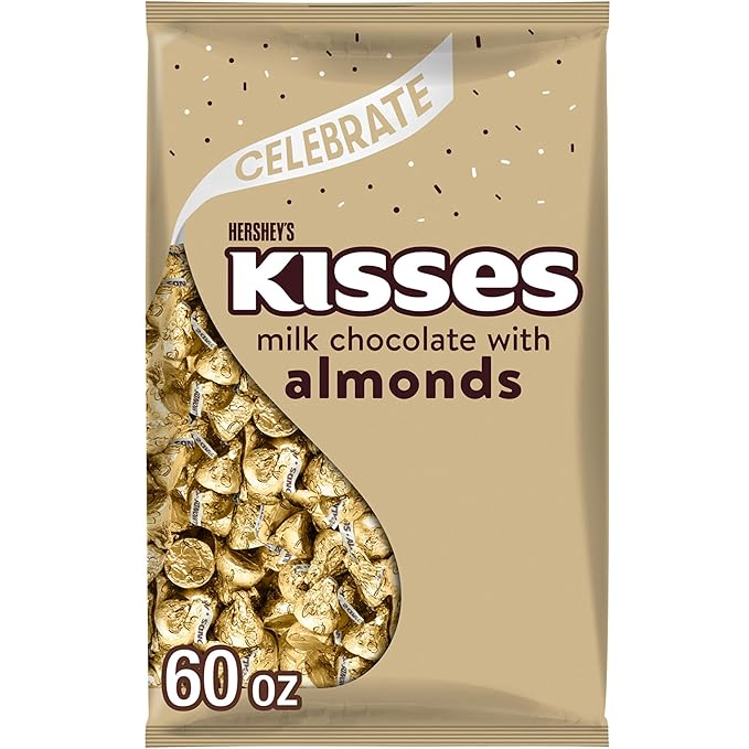 HERSHEY'S KISSES Milk Chocolate with Almonds Candy Bulk Bag 60 oz