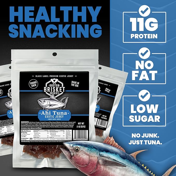 AHI TUNA JERKY - Premium Fish Meat - Gourmet Seafood Snack - Unique Fisherman Gift for Dad Guy - Healthy Pescatarian Present