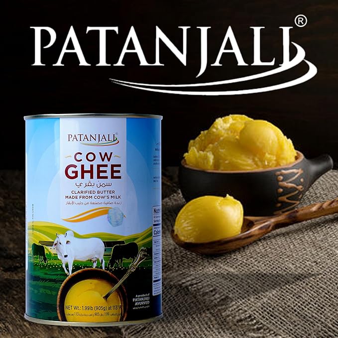 Patanjali Grass Fed Cow Ghee 1Lt- Energy Infused Low in Lactose Low in Casein Non-GMO Vegetarian Gluten free Keto and Paleo friendly.