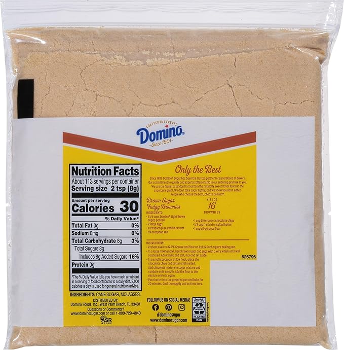 Domino® Light Brown Sugar 2 lb Zipper Bag (2-Pack) - Ideal Sugar for Baking and Desserts - Includes Bonus Recipe Card