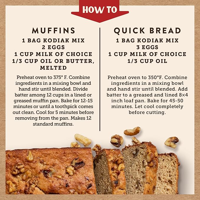Kodiak Cakes Muffin Baking Mix Banana High Protein 100% Whole Grains (Pack of 6)