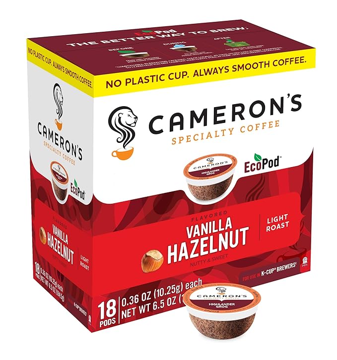 Cameron's Coffee Single Serve Pods Flavored Vanilla Hazelnut 18 Count (Pack of 1)