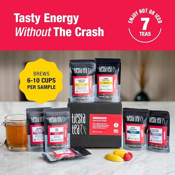 Tiesta Tea - Black Sampler Dry Flight Set Loose Leaf High Caffeine Makes Hot &amp Iced Assorted Tea Sets with Herbal Chai Fruit Black Teas &amp More 7 Resealable Sample Pouches
