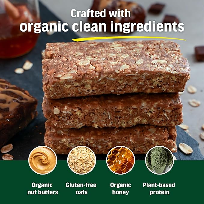 Kate’s Real Food Organic Protein Bars – (Peanut Butter Brownie 2.2 oz Pack of 12) – Plant Based Protein Bars - Gluten Free Soy Free Non GMO Whole Grains and All Natural