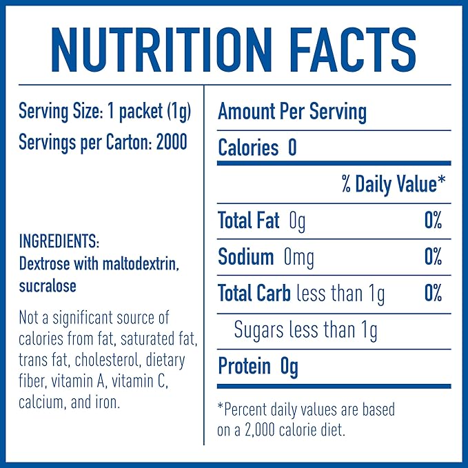 EQUAL Yellow 0 Calorie Sweetener Sucralose Sugar Substitute Zero Calorie Sugar Alternative Sweetener Packets Sugar Alternative Erythritol Free 2000 Ct (Pack of 1)