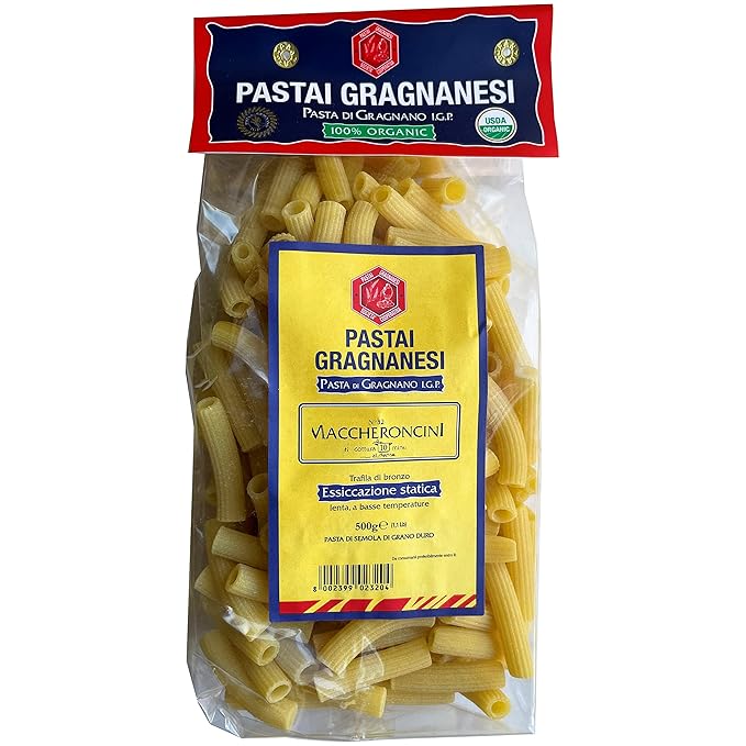 Maccheroncini Organic Italian Pasta di Gragnano I.G.P. | Pastai Gragnanesi | USDA Certified Organic | 17.6oz (500g) (Pack of 4)