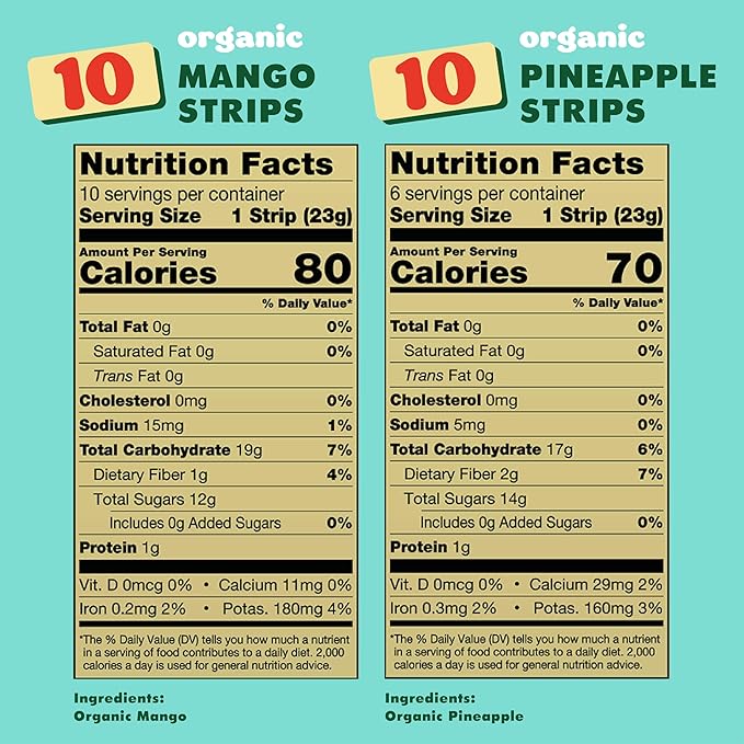 SOLELY - Organic Mango &amp Organic Pineapple Fruit Jerky (10 Mango 6 Pineapple) - Real Fresh Fruit Strips - Healthy Snacks for Adults &amp Kids - Non GMO Vegan Snacks Shelf Stable - 12 Strips (0