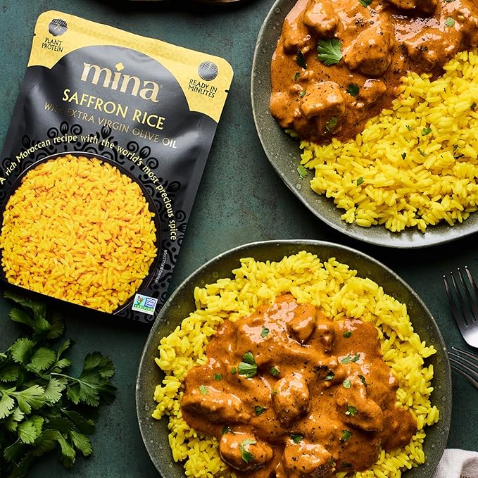 Mina Saffron Rice Yellow Rice With Extra Virgin Olive Oil Ready to Eat Rice Pilaf Side Dishes Microwave Rice Vegan Protein Non-GMO Gluten-Free Kosher 8 oz (Pack of 6)