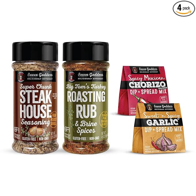 Sauce Goddess - Shaker Duo Deals (Duo #3) - Super Chunk Steak House Big Tom's Turkey Rub Spicy Mexican Chorizo &amp Sweet n’ Spicy Garlic Vegan Dips