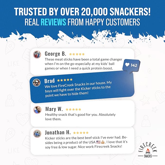 FireCreek Snacks Beef Sticks (Jerky Sticks) Hickory Smoked Beef &amp Pork Meat Sticks 20 Pack (1 oz) 7g Protein 1g Carbs Gluten Free Soy Free No MSG Kicker Spicy