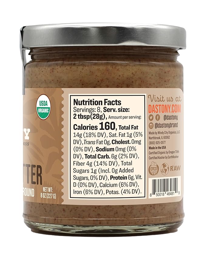 Dastony Organic Raw Sprouted Almond Butter 8 oz | Only One Ingredient | Vegan Paleo and Keto Friendly Non GMO Gluten-free - Pack of 1