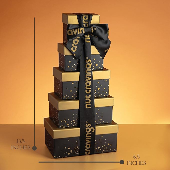 NUT CRAVINGS - Easter Dried Fruit &amp Mixed Nuts Gift Basket Black Tower + Ribbon (8 Assortments) Ramadan Gifts Food Arrangement Healthy Snack Care Package Kosher
