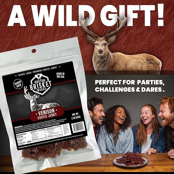 VENISON JERKY - Premium Deer Meat - Wild Game Snack - Gift for Hunters &amp Outdoorsman - Cool Meat Lover Present for Dad Brother