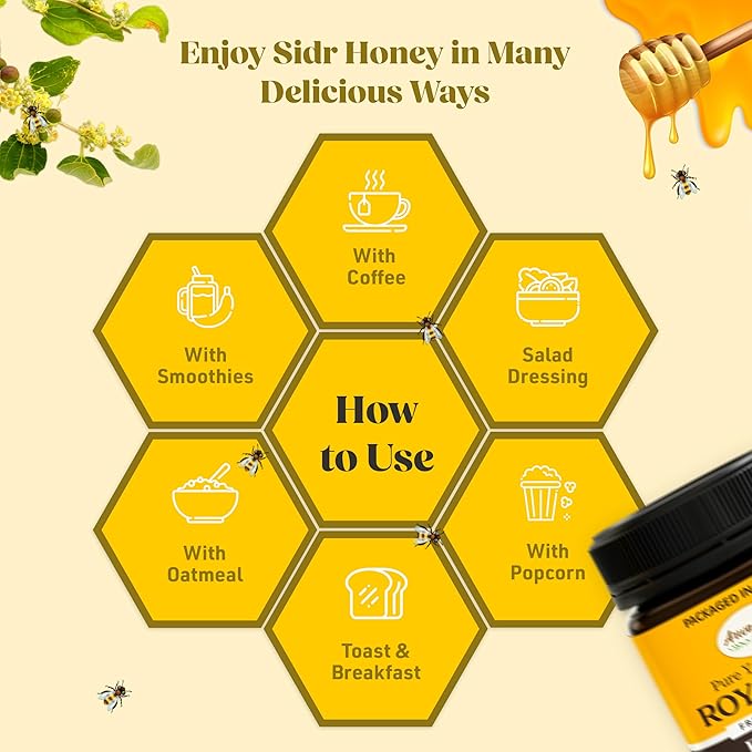 Arwa Foods Yemeni Sidr Honey (Jujube) from Wadi of Doan Yemen – Pure Premium Malaki Raw &amp Unprocessed Honey - Healthy &amp Rich in Nutrients – 8.82 oz / 250g Package