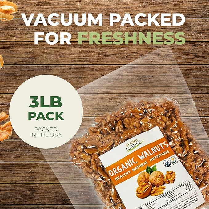 Organic Raw Walnuts – Unsalted 3 Pound (48 oz) Vacuum Sealed Non GMO No Salt Low Carb Keto Friendly &amp Vegan Snack
