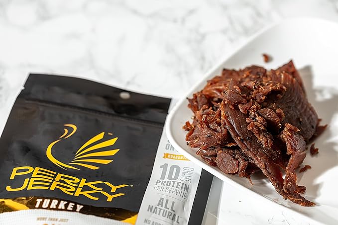 Perky Jerky Sweet and Snappy Turkey Jerky 14oz - Low Sodium - 10g Protein per Serving - Low Fat - 100% U.S. Sourced - Tender Texture and Bold Flavor