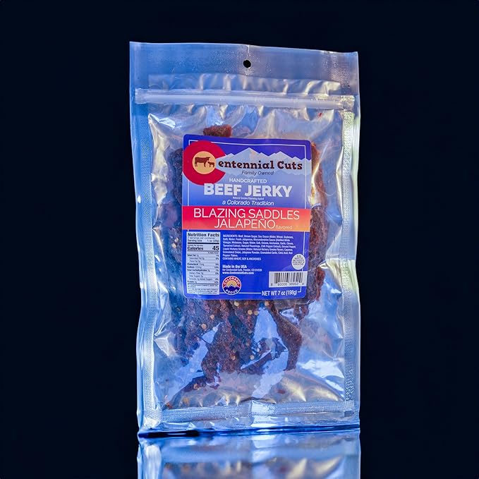 Centennial Cuts Beef Jerky – Blazing Saddles Jalapeño – High Protein Bold Jalapeño Flavor – 7 oz Snack