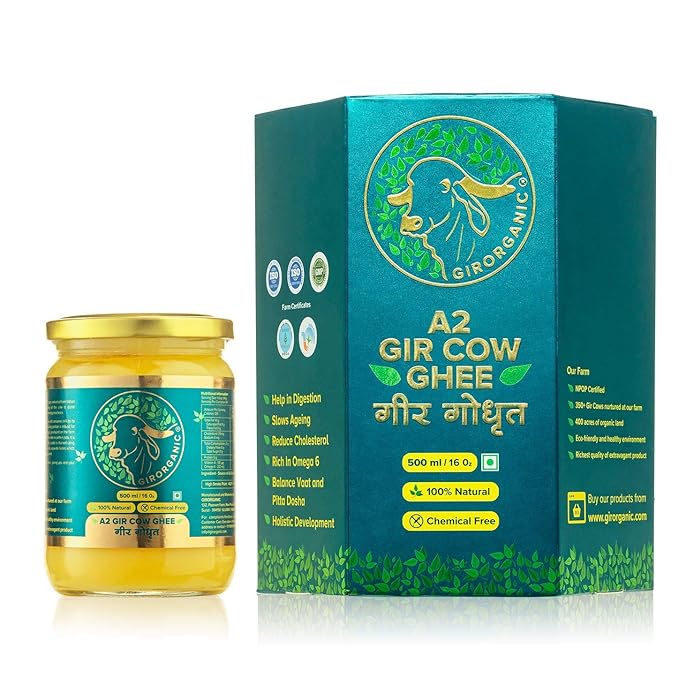 GirOrganic Grass Fed A2 Ghee | Clarified Butter (16 Oz) - Unsalted Gir Cow Ghee Butter - Organic Ghee Oil - Pasture Raised Lactose-Free 16 Oz