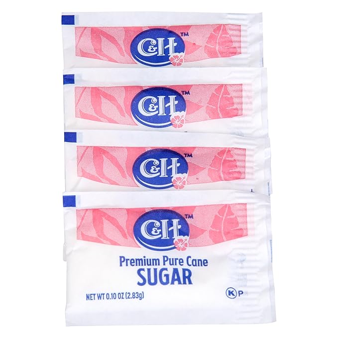 C&ampH Premium Pure Cane Sugar Packets 0.10 Ounce (2.8 Gram) NON-GMO Packets Pack of 800 in Dispenser Box