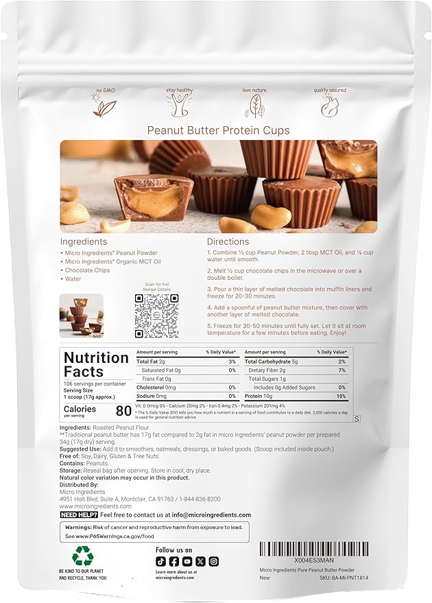 Pure PB Peanut Butter Powder 4lbs (64oz) | 10g Protein &amp 88% Less Fat | No Added Sugar or Salt from Natural Fresh Roasted Peanuts | Mixes Easily for Peanut Butter Spread &amp Protein Powder | No