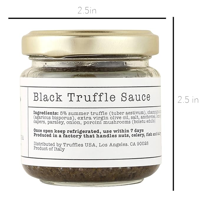 TRUFFLES USA Black Truffle Sauce 2.82 oz Jar - Imported from Italy - Fresh Sauce for Pasta Chicken Steak Vegetables Bread - Unique Gourmet Recipe