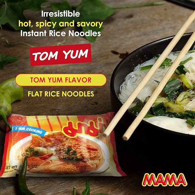 MAMA Noodles Creamy Shrimp Tom Yum Instant Spicy Noodles w/Delicious Thai Flavors Hot &amp Spicy w/Creamy Shrimp Tom Yum Soup Base No Trans Fat w/Fewer Calories Than Deep Fried Noodles 30 Pack