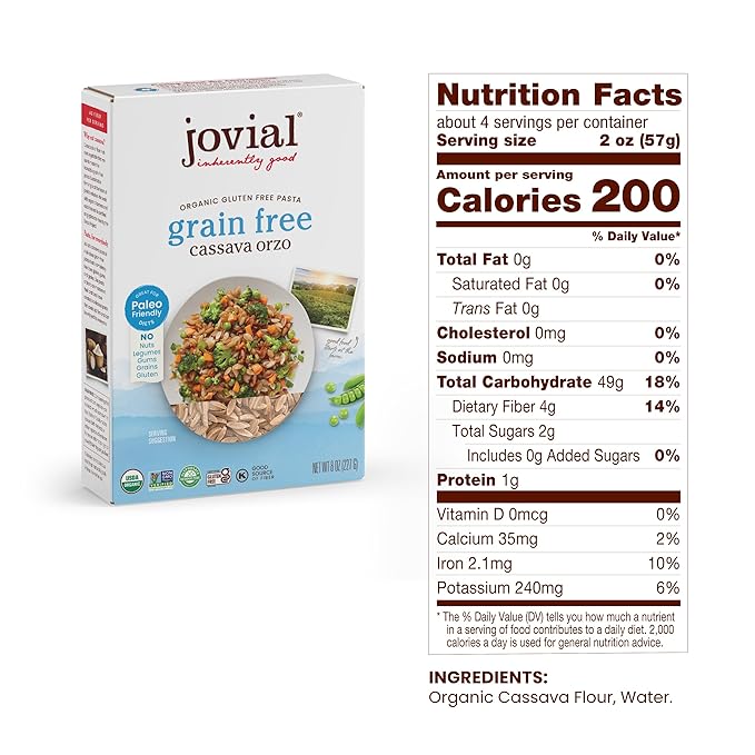 Jovial Grain-Free Cassava Pasta Variety (Orzo Penne and Fusilli) - Cassava Pasta Paleo Pasta Gluten Free Pasta Spaghetti Grain-Free Gluten-Free Organic Non-GMO - 3 Pack 1 of Each Flavor