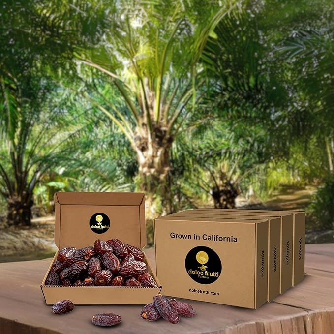 Dolce Frutti Medjool Dates | 5 lb Box | Naturally Sweet with Rich Caramel Taste | Grown in California Using Permaculture Practices | Great for Snacking &amp Blending | Farm Fresh &amp Handpicked