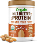Orgain X Justin's ® Organic Vegan Nut Butter Protein Powder Peanut Butter- 20g Plant Protein 2g Sugar Gluten Free No Dairy Soy Ingredients or Artificial Flavors 1.17 lb