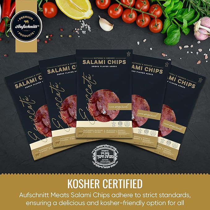 Meats Kosher Salami Chips - Sliced Sausage Charcuterie Meat - Natural Friendly - 2 oz Original 5 Pack