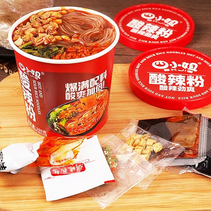 Hot and Sour Noodle Soup Mix Cups Instant Ramen Noodle Cup Pot Glass Noodles Vermicelli Noodles Noodle Soup Spicy Szechuan Flavor 6 Pack/7oz