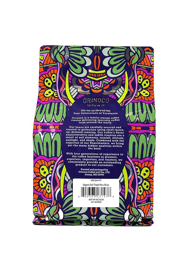 Orinoco Organic Peru 2.5lb bag Medium Roast Whole Bean Coffee 100% Organic Arabica beans