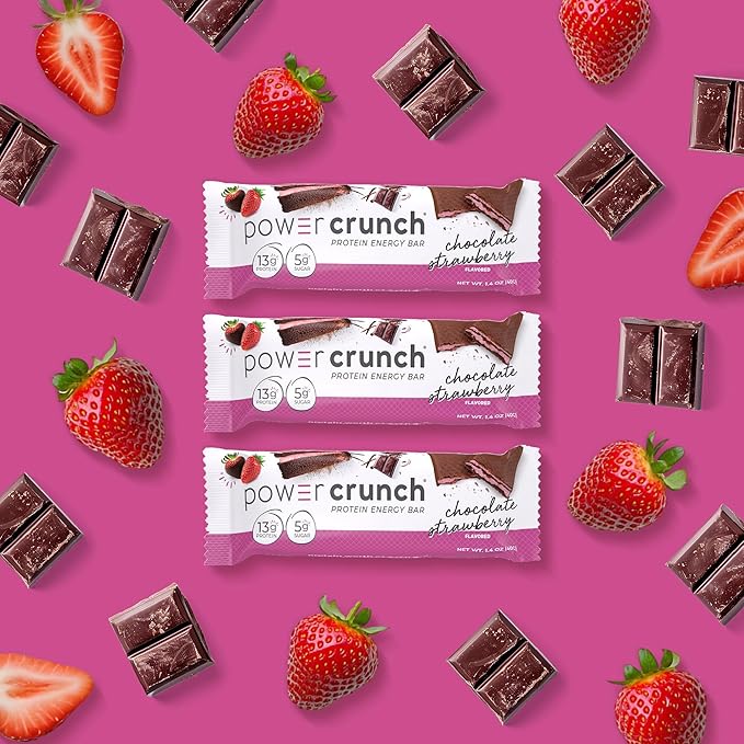 Power Crunch Protein Wafer Bars High Protein Snacks with Delicious Taste Chocolate Strawberry 1.4 Ounce (12 Count)