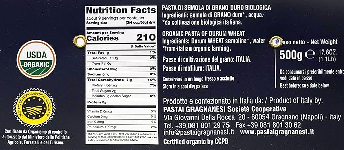 Spaghetti Organic Italian Pasta di Gragnano | I.G.P. Protected | 17.6 Ounce | 500 Gram | Pack of 4
