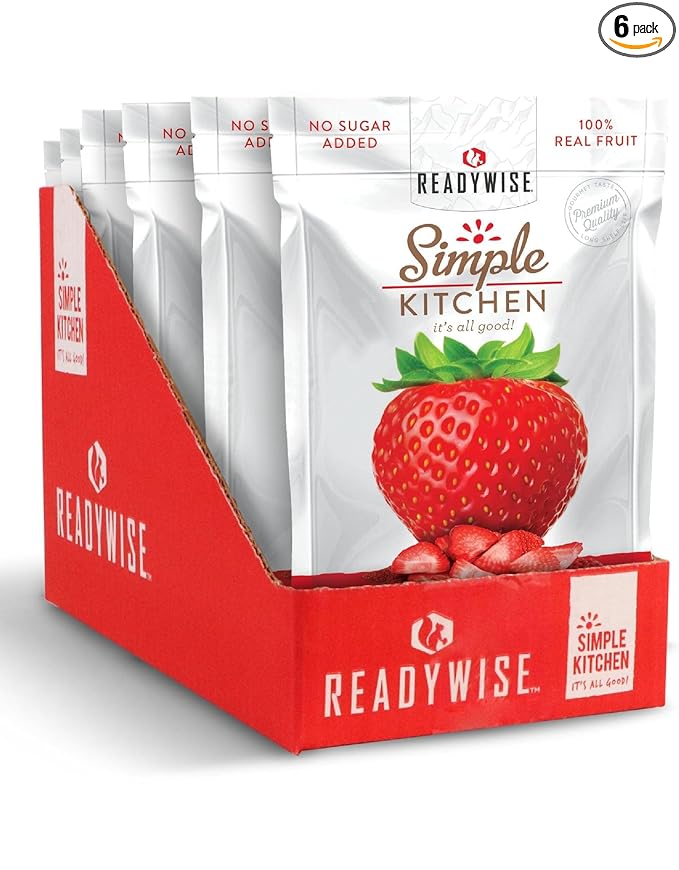 READYWISE - Simple Kitchen Freeze-Dried Strawberries 24 Servings 6 Pack Vegetarian Gluten Free Snacks Strawberries Dried Fruit Pre Workout Healthy Snacks Camping Backpacking Survival Food