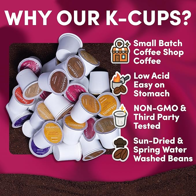 Sarasota K-Cup Coffee Pods | Medium Roast Flavored Coffee | Jamaican Me Crazy | Single Serve for Keurig Brewers | Gourmet Low Acid Mold Free | 24 Count