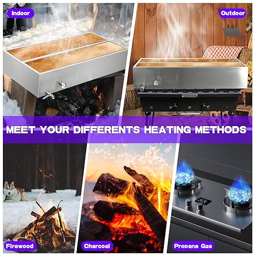 Maple Syrup Evaporator Pan 48 x 24 x 9.4 Inch Maple Syrup Pan 47 Gal 304 Stainless Steel Maple Syrup Evaporator Boiling Maple Syrup with Valve and Thermometer and Divided
