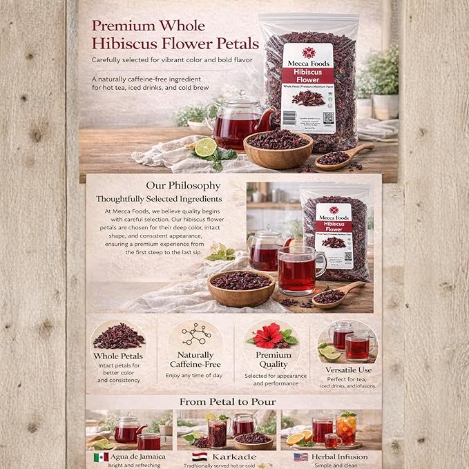 2lb Dried Whole Hibiscus Flowers and Petals Flor de Jamaica Sorrel Flower Zobo Flower perfect for Tea and Mexican Agua Fresca by Mecca Foods | perfect for Mexican Agua Fresca Tea Flor de Jamaica