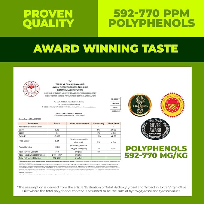 Polyphenol Rich Olive Oil Extra Virgin by Zest Delites Up To 770 mg/kg High Polyphenol Olive Oil Cold Pressed EVOO Heart &amp Immunity Support Single Origin Gold Award New Harvest 16.9 fl oz