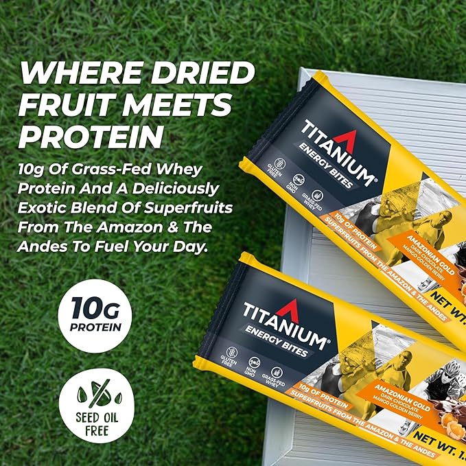 TITANIUM Protein Energy Bars - Fruit Bars with Dried Superfruits Quinoa 10g Of Protein Chocolate Chip - Alternative To Cliff Bars - Snack Bars Healthy Food - Camping Snacks Hiking Food - Healthy