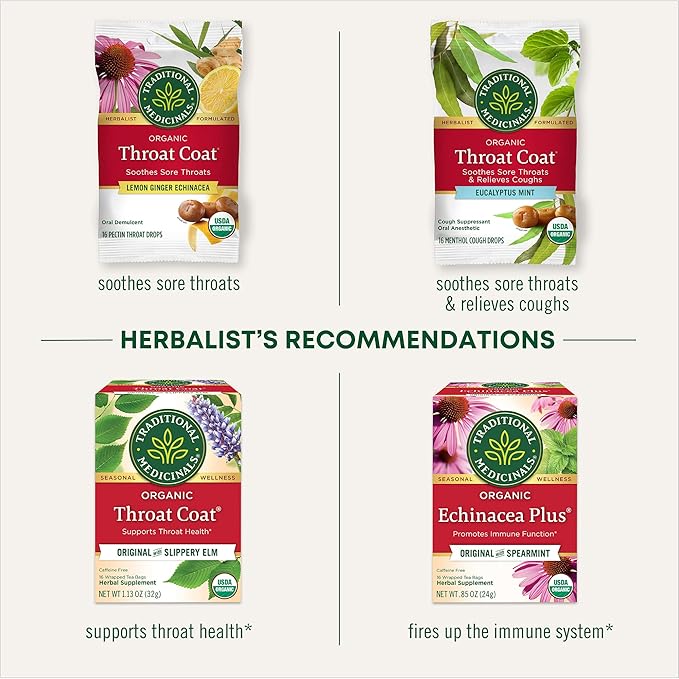 Traditional Medicinals Tea Organic Throat Coat Supports Throat Health 96 Tea Bags (6 Pack)