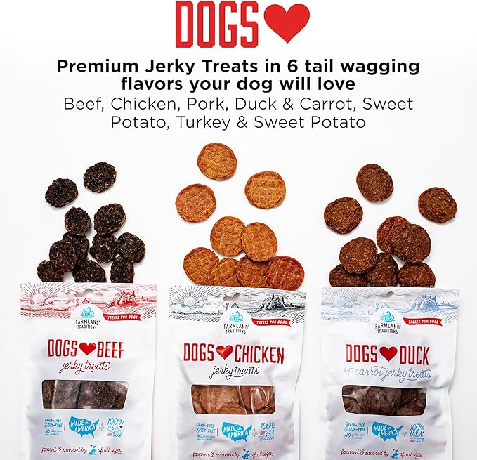 Farmland Traditions Dogs Love Chicken Jerky Dog Treats Premium Two-Ingredient Dog Jerky with USA-Raised Chicken &amp No Antibiotics Ever 3 Pound (Pack of 1) Bag.