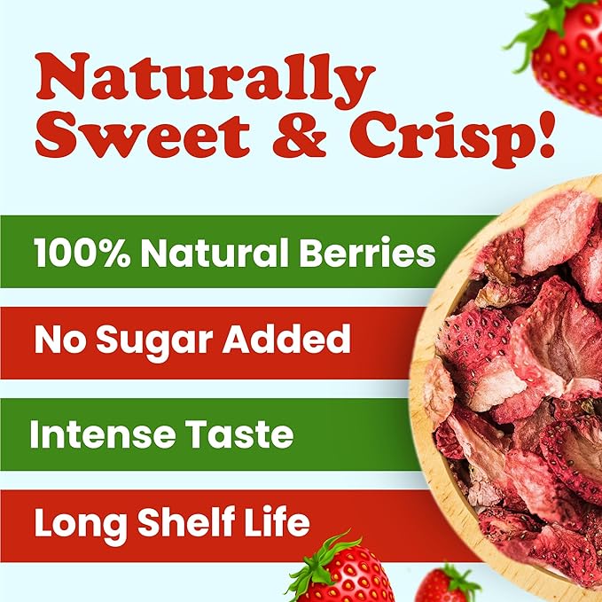 Food to Live Organic Freeze-Dried Strawberries 1 Pound – 100% Natural Berries No Sugar Added Vegan and Nutritious Snack – Perfect for Smoothies and Baking Non-GMO Kosher Bulk