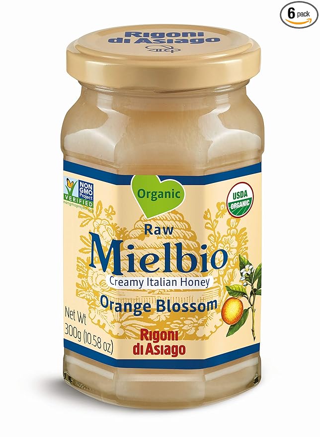 Rigoni di Asiago Mielbio Organic Italian Raw and Creamy Honey Orange Blossom10.58 Oz (Pack of 6)