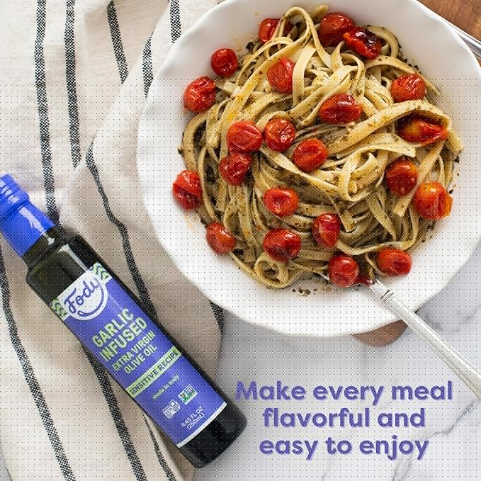 Fody Foods Garlic Infused Extra Virgin Olive Oil 8.45 Oz Low FODMAP Certified Gut &amp IBS Friendly Cold-Pressed Vegan Non-GMO Gluten Free Made in Italy