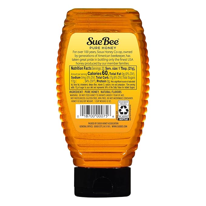 Sue Bee Naturally Flavored Lemon Honey For Tea and Water Salads Made in USA 16 oz (Pack of 2)