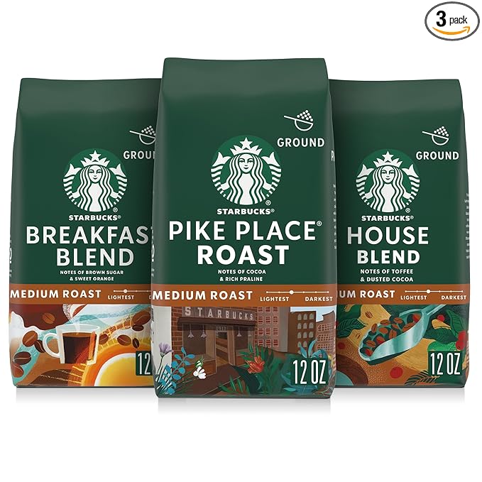 Starbucks Ground Coffee Medium Roast Hot or Iced Coffee Variety Pack Three 12 oz Bags