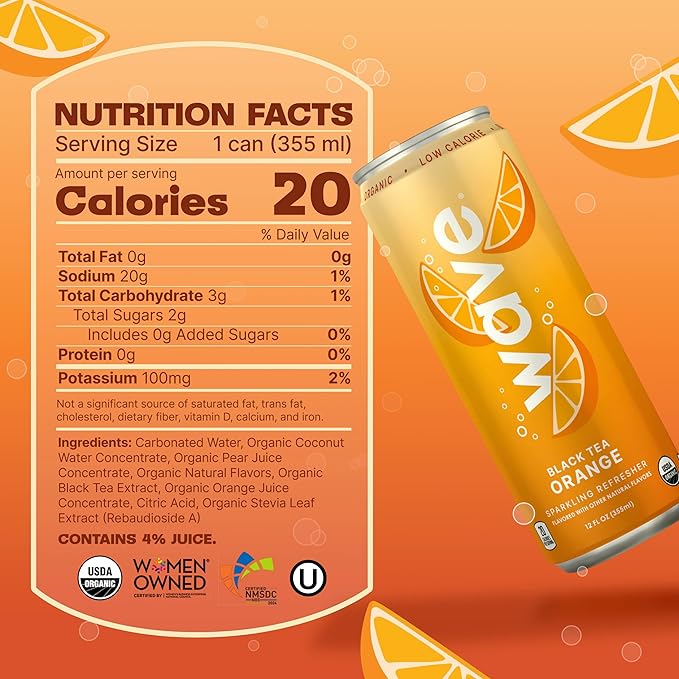 WAVE Sparkling Refreshers | Sparkling Juice | Organic Hydration | Low Calorie Drink | Lightly Carbonated Soda Alternative | No Added Sugar No Preservatives or Artificial Ingredients |12 Pack (Black T
